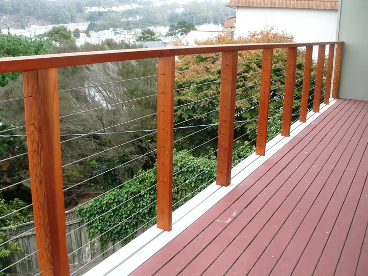 Cable rail deck with redwood posts in Twin Peaks, San Francisco